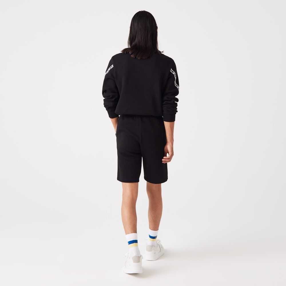 Lacoste Printed Bands Brushed Fleece Shorts Black | OAY-430795