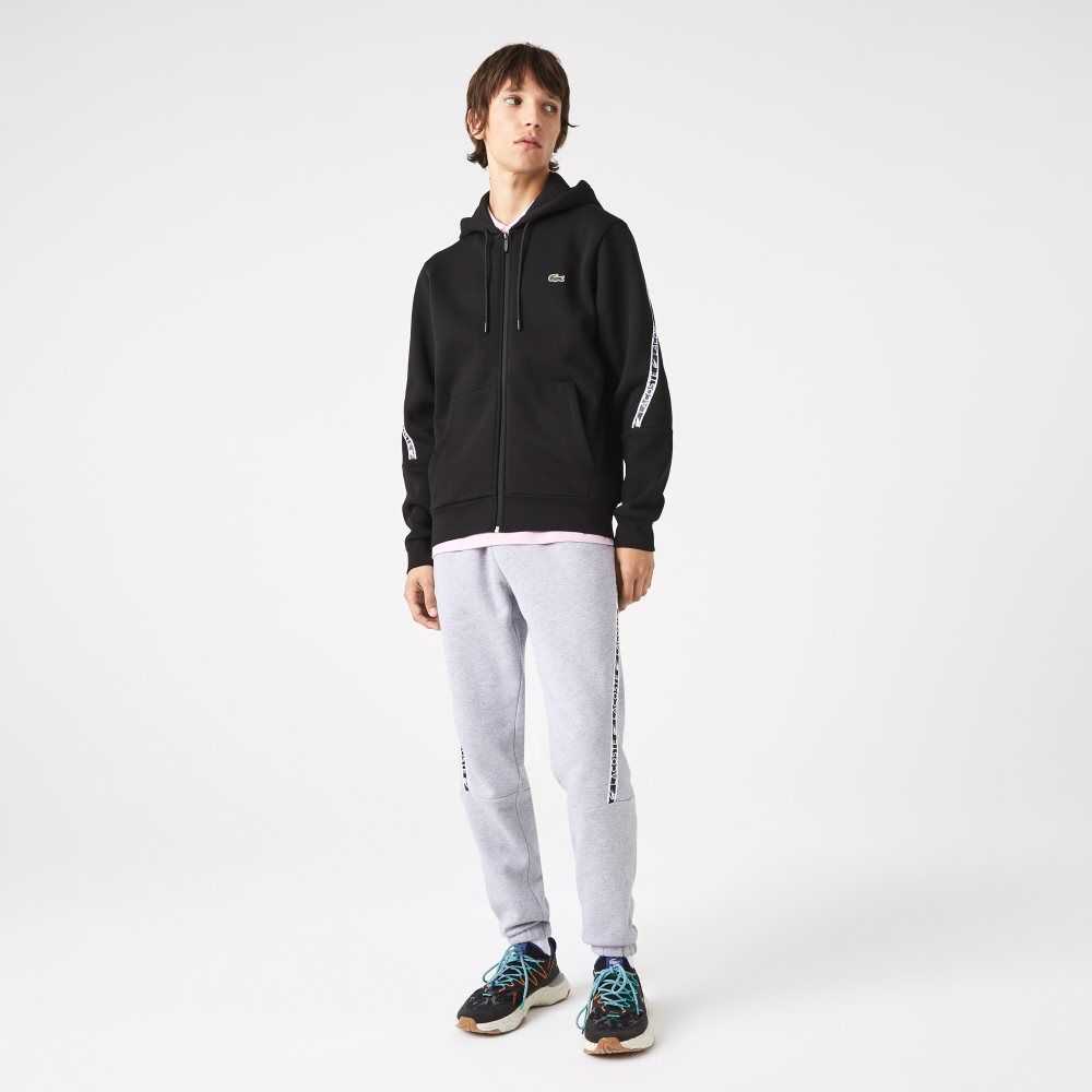 Lacoste Printed Bands Hooded Zip Sweatshirt Black | YQZ-654791