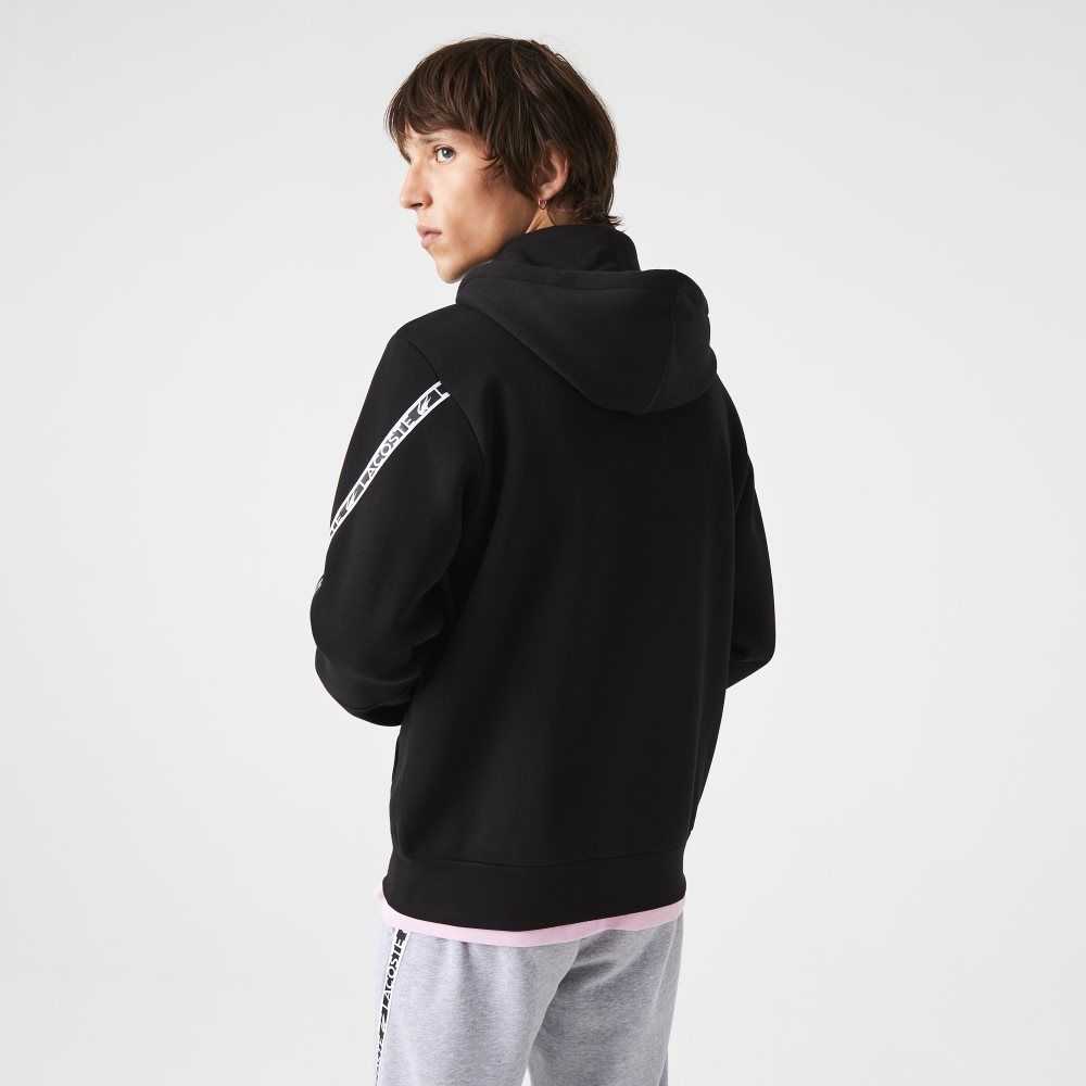 Lacoste Printed Bands Hooded Zip Sweatshirt Black | YQZ-654791