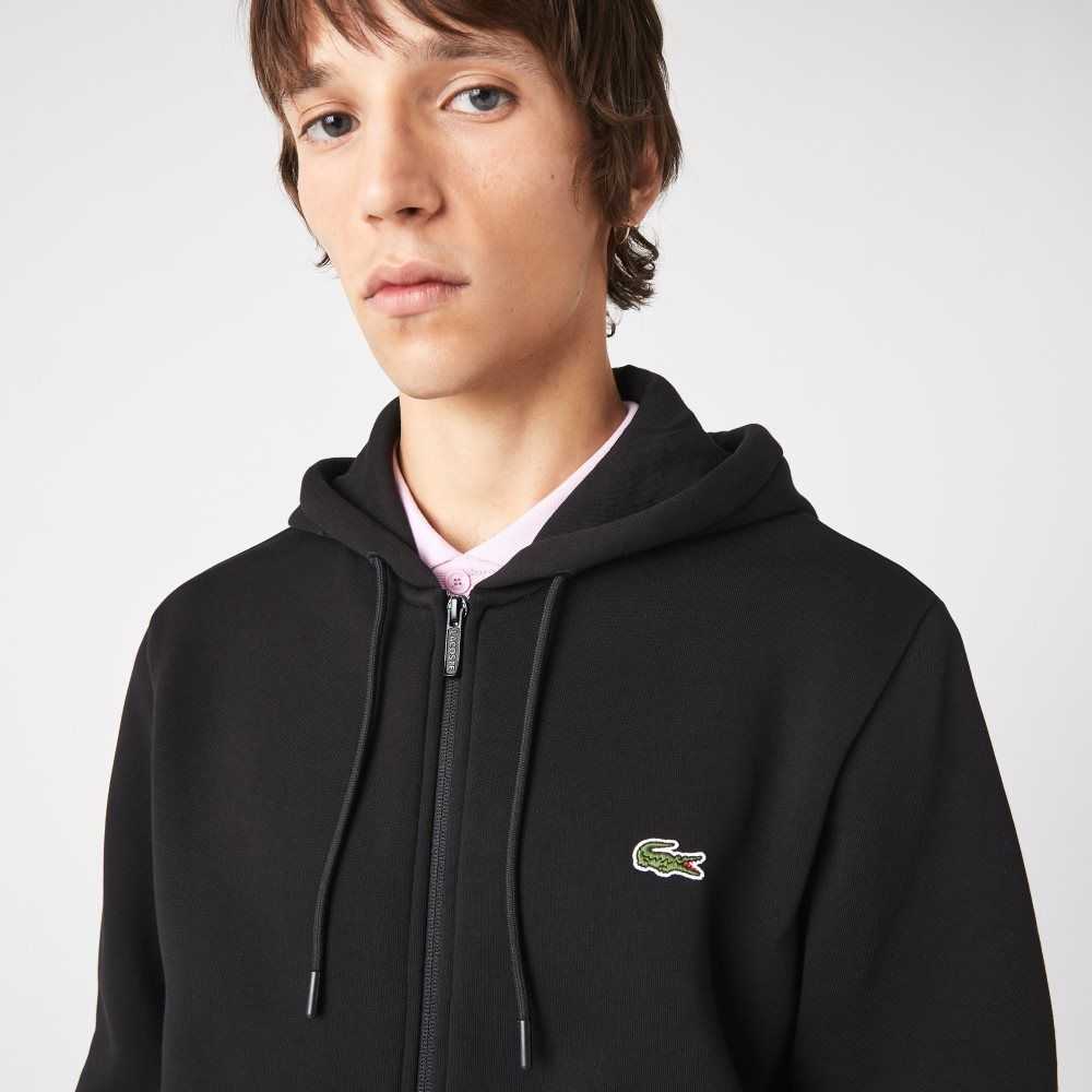 Lacoste Printed Bands Hooded Zip Sweatshirt Black | YQZ-654791