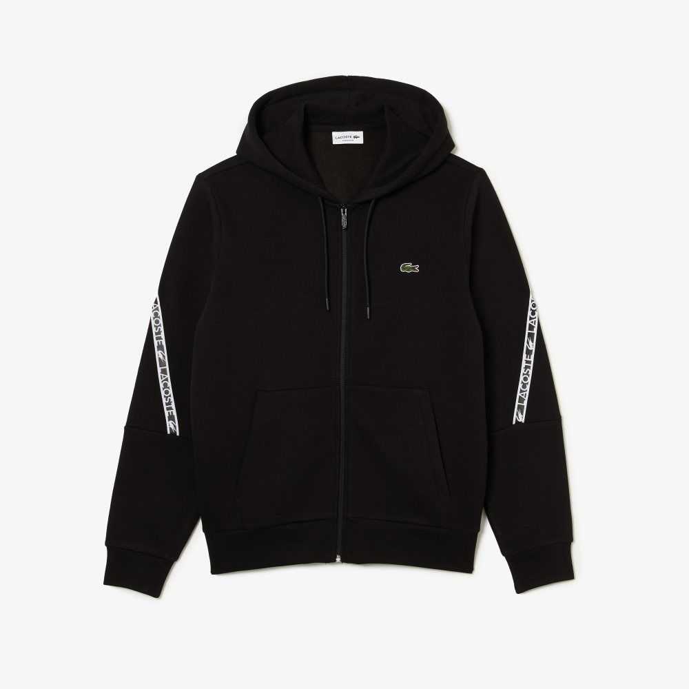 Lacoste Printed Bands Hooded Zip Sweatshirt Black | YQZ-654791