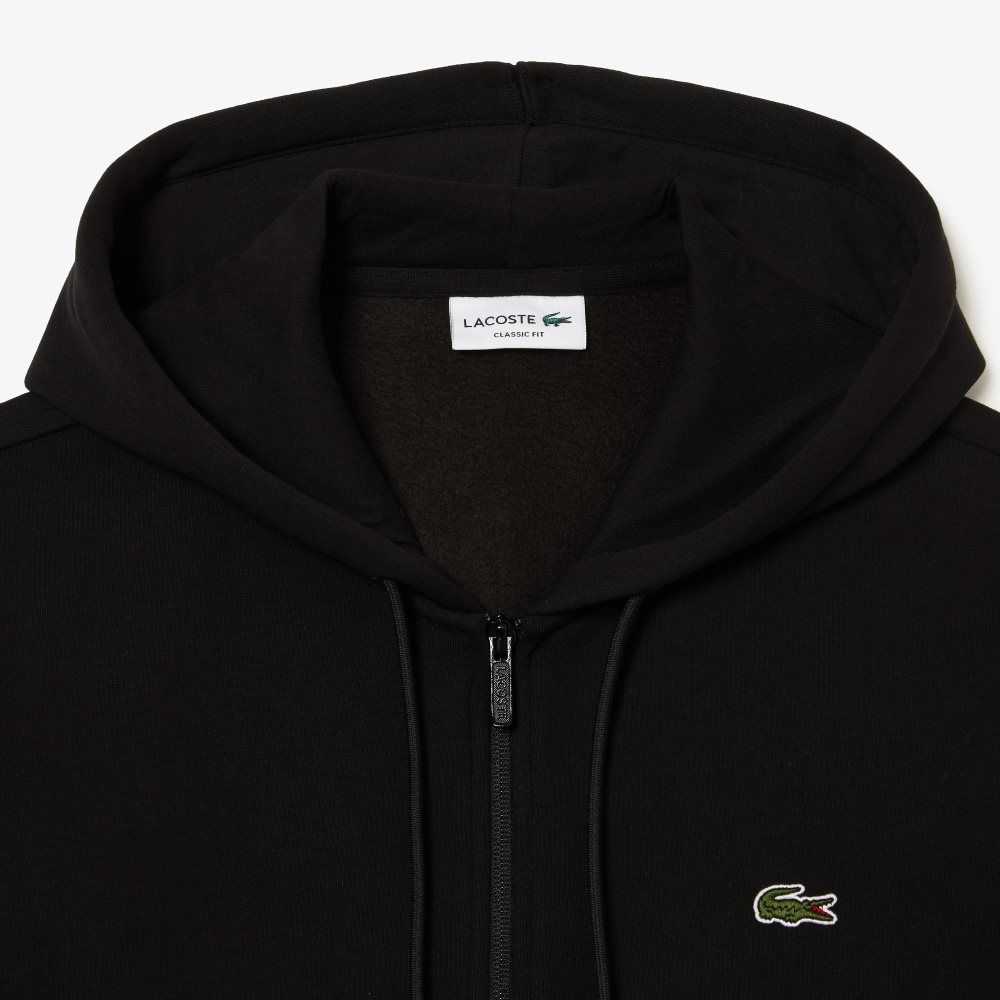 Lacoste Printed Bands Hooded Zip Sweatshirt Black | YQZ-654791