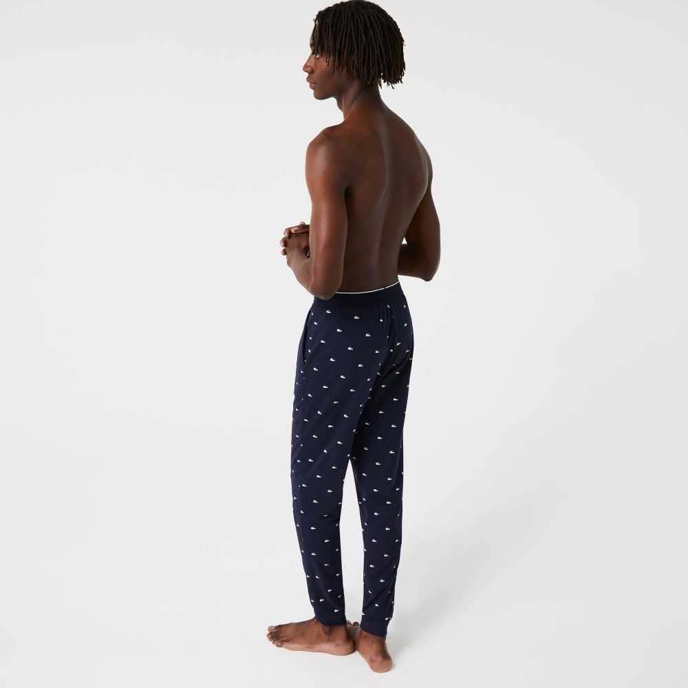 Lacoste Printed Jersey Pajama Pants Navy Blue / White | JZT-542916