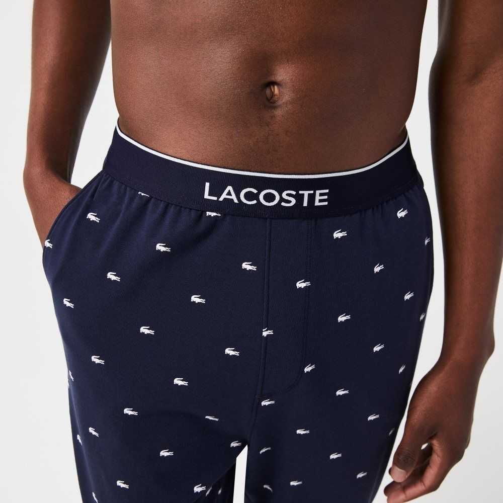 Lacoste Printed Jersey Pajama Pants Navy Blue / White | JZT-542916