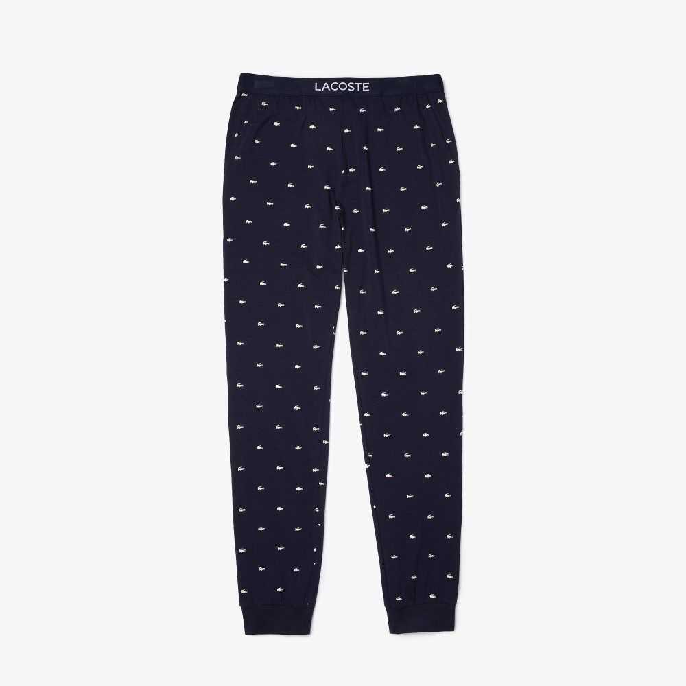 Lacoste Printed Jersey Pajama Pants Navy Blue / White | JZT-542916