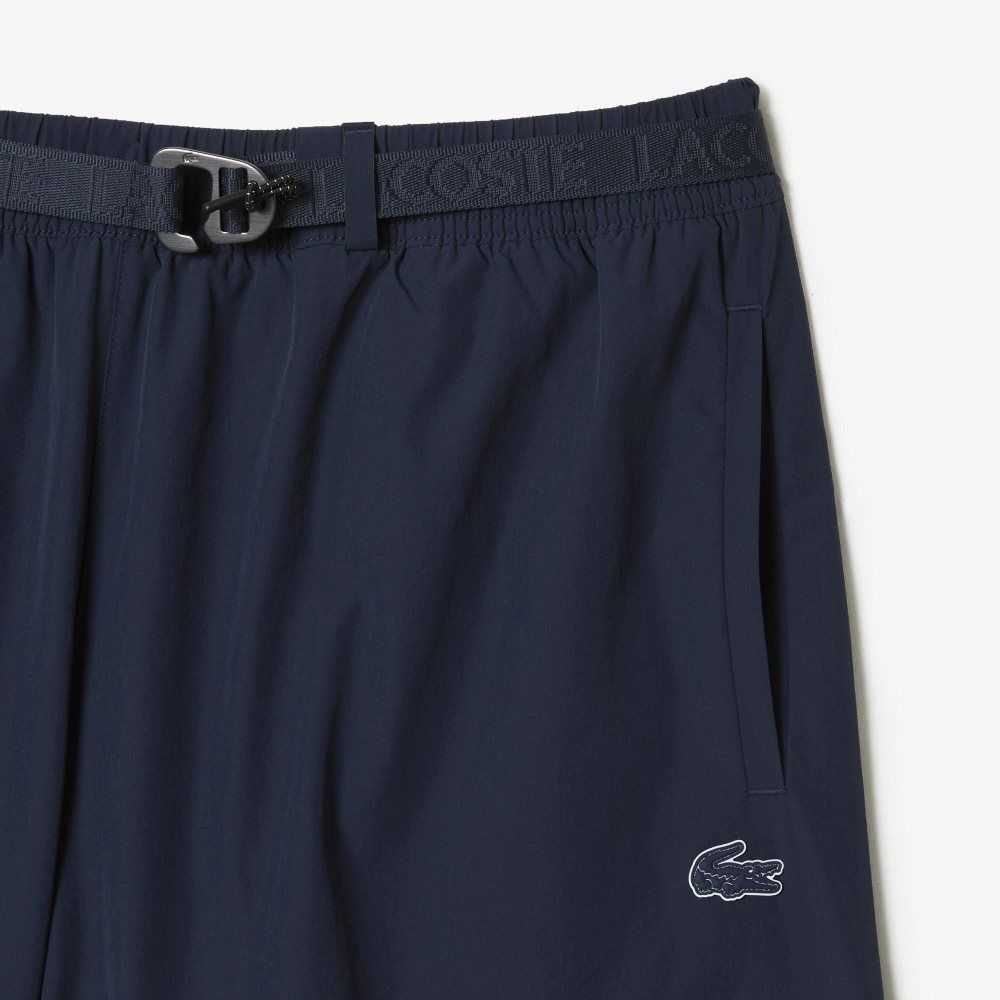 Lacoste Quick-Dry Logo Stripe Swim Trunks Blue | TYX-078915