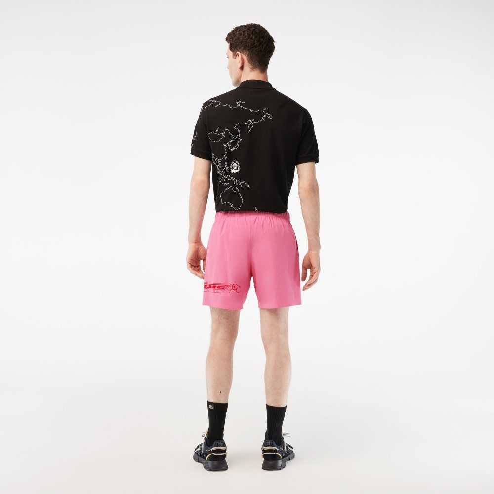 Lacoste Quick-Dry Logo Stripe Swim Trunks Pink | WQS-204951