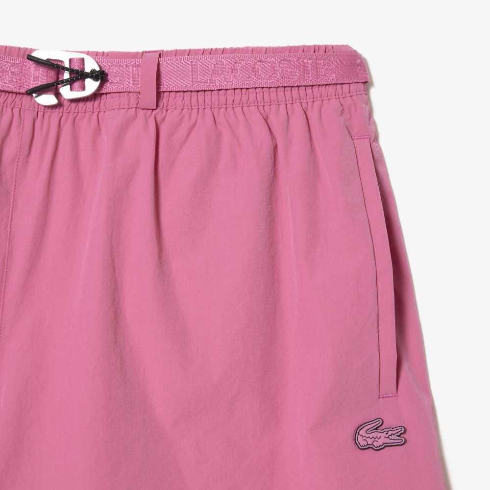 Lacoste Quick-Dry Logo Stripe Swim Trunks Pink | WQS-204951