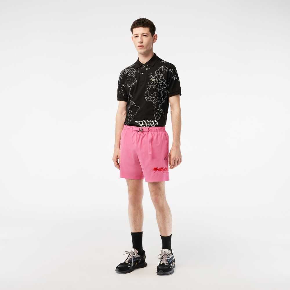 Lacoste Quick-Dry Logo Stripe Swim Trunks Pink | WQS-204951