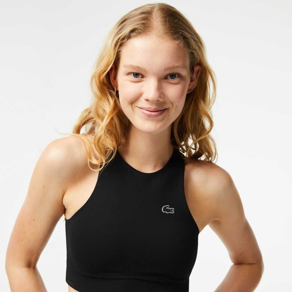 Lacoste Quick-Dry Recycled Polyamide Stretch Bra Black | HBM-297854