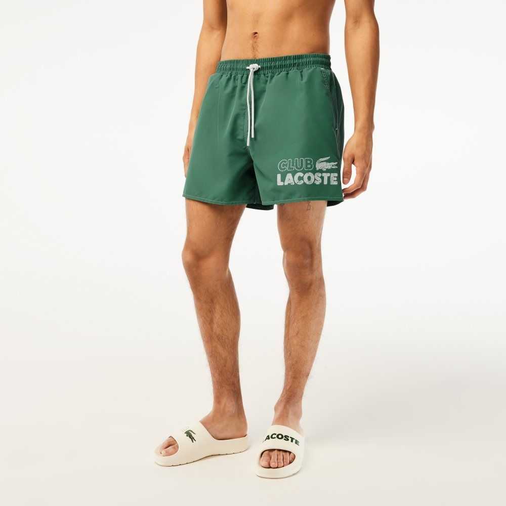 Lacoste Quick-Dry Swim Trunks with Integrated Lining Khaki Green | CBE-186024