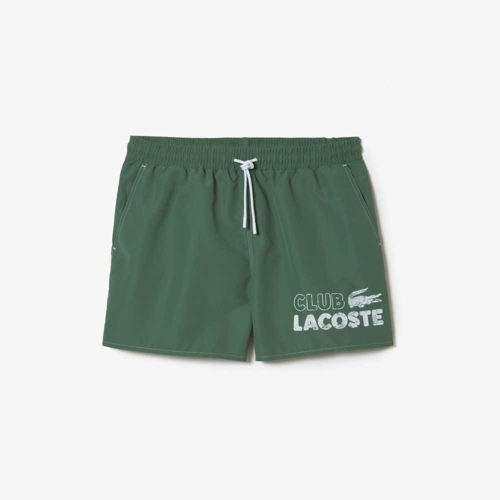 Lacoste Quick-Dry Swim Trunks with Integrated Lining Khaki Green | CBE-186024