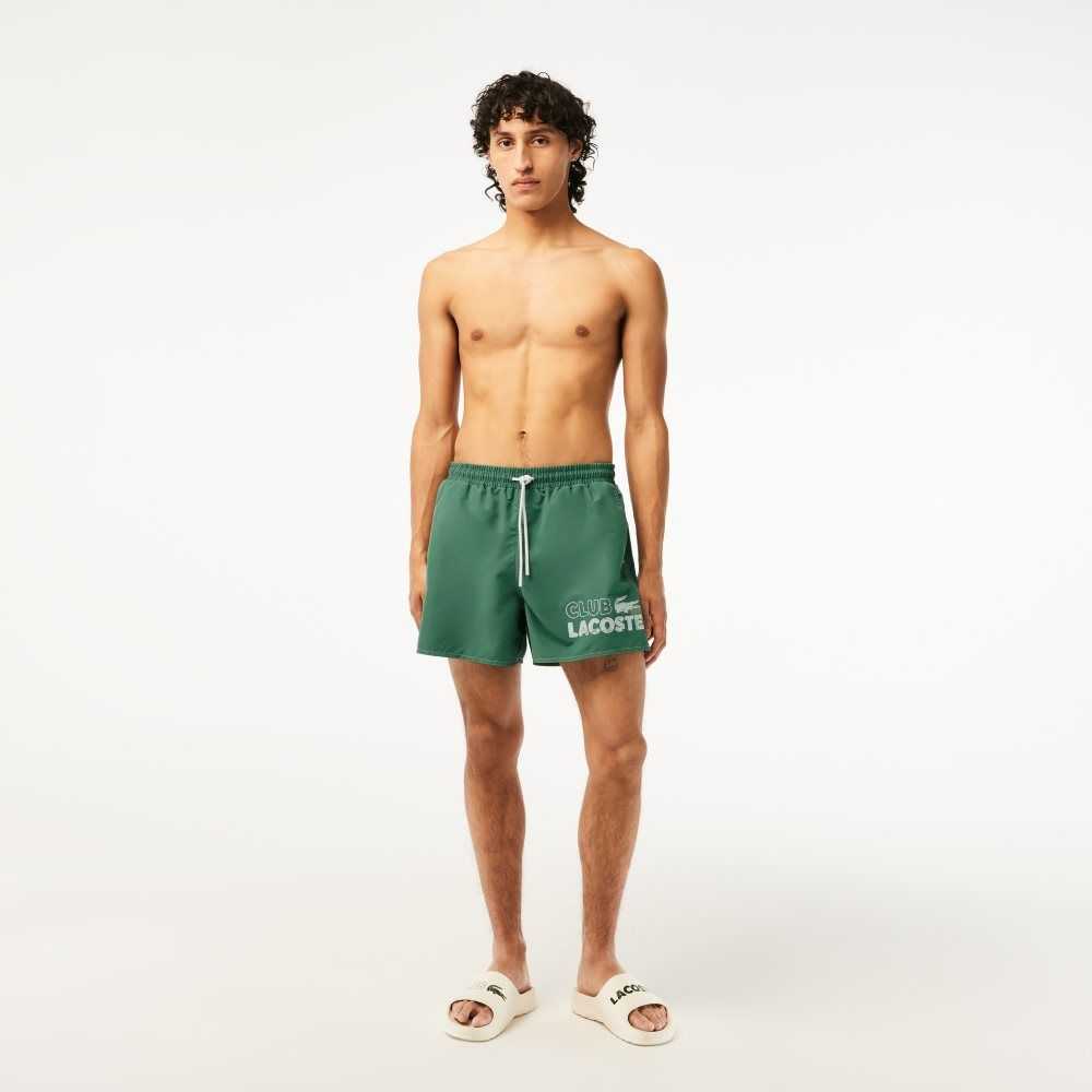 Lacoste Quick-Dry Swim Trunks with Integrated Lining Khaki Green | CBE-186024