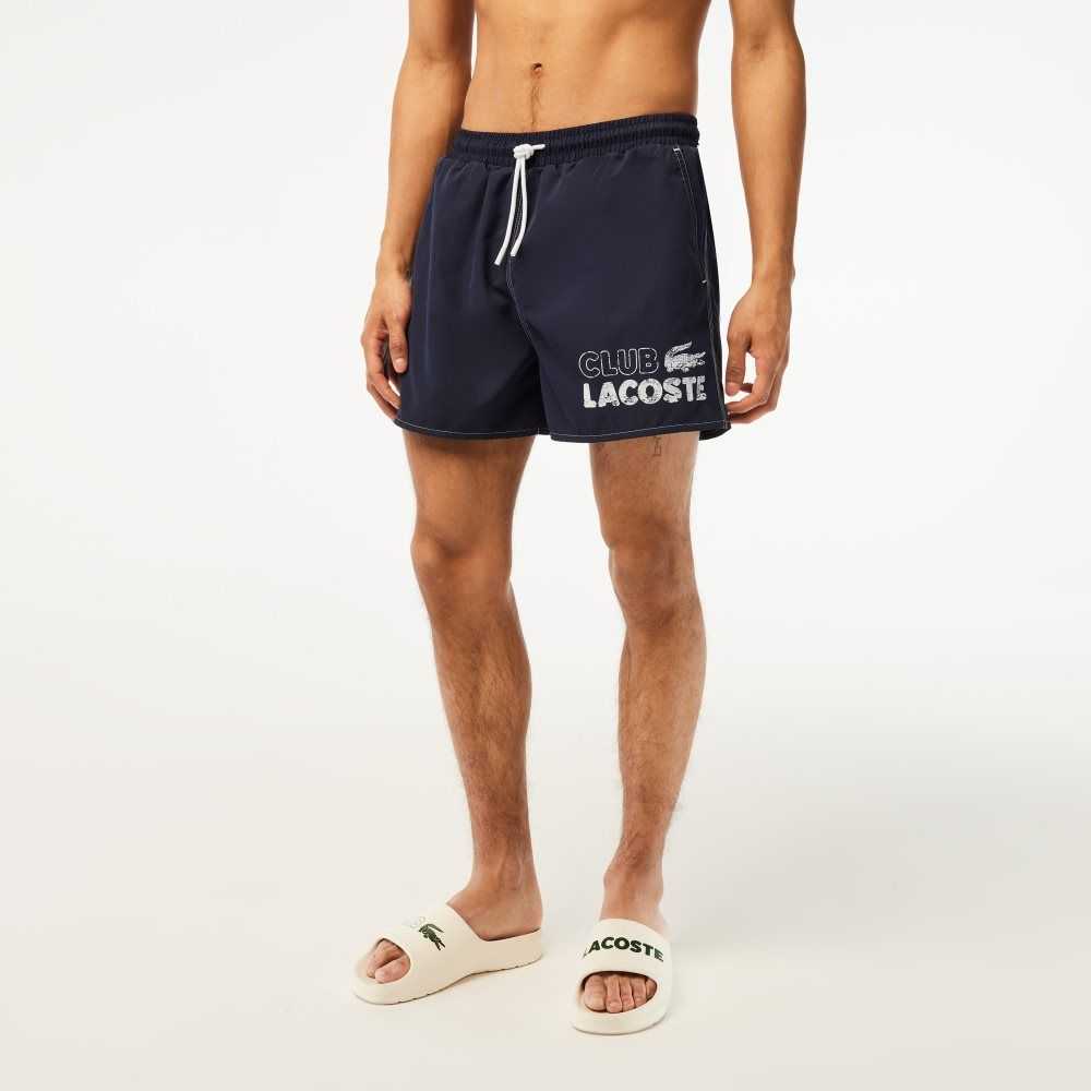 Lacoste Quick-Dry Swim Trunks with Integrated Lining Navy Blue | TSX-981257