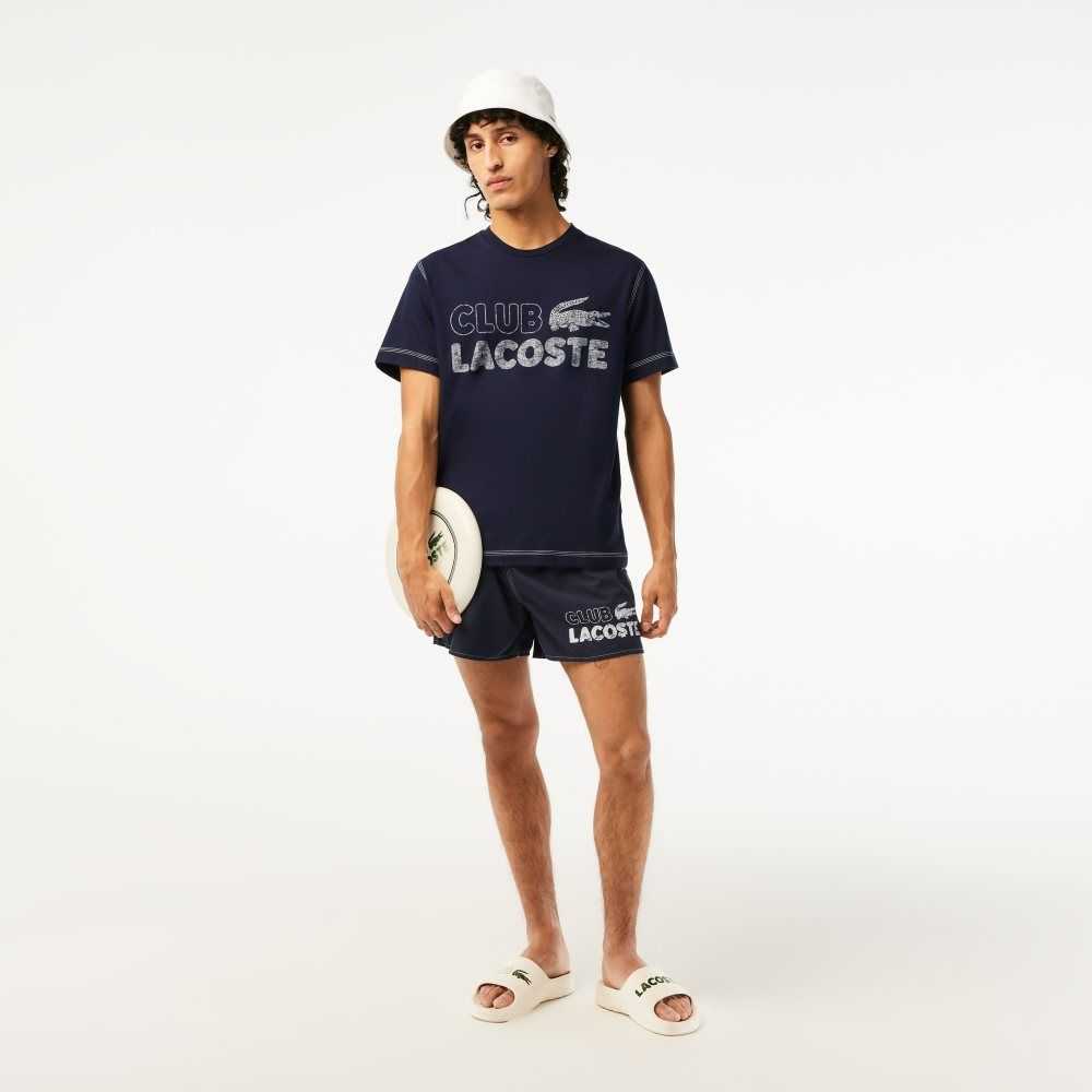 Lacoste Quick-Dry Swim Trunks with Integrated Lining Navy Blue | TSX-981257