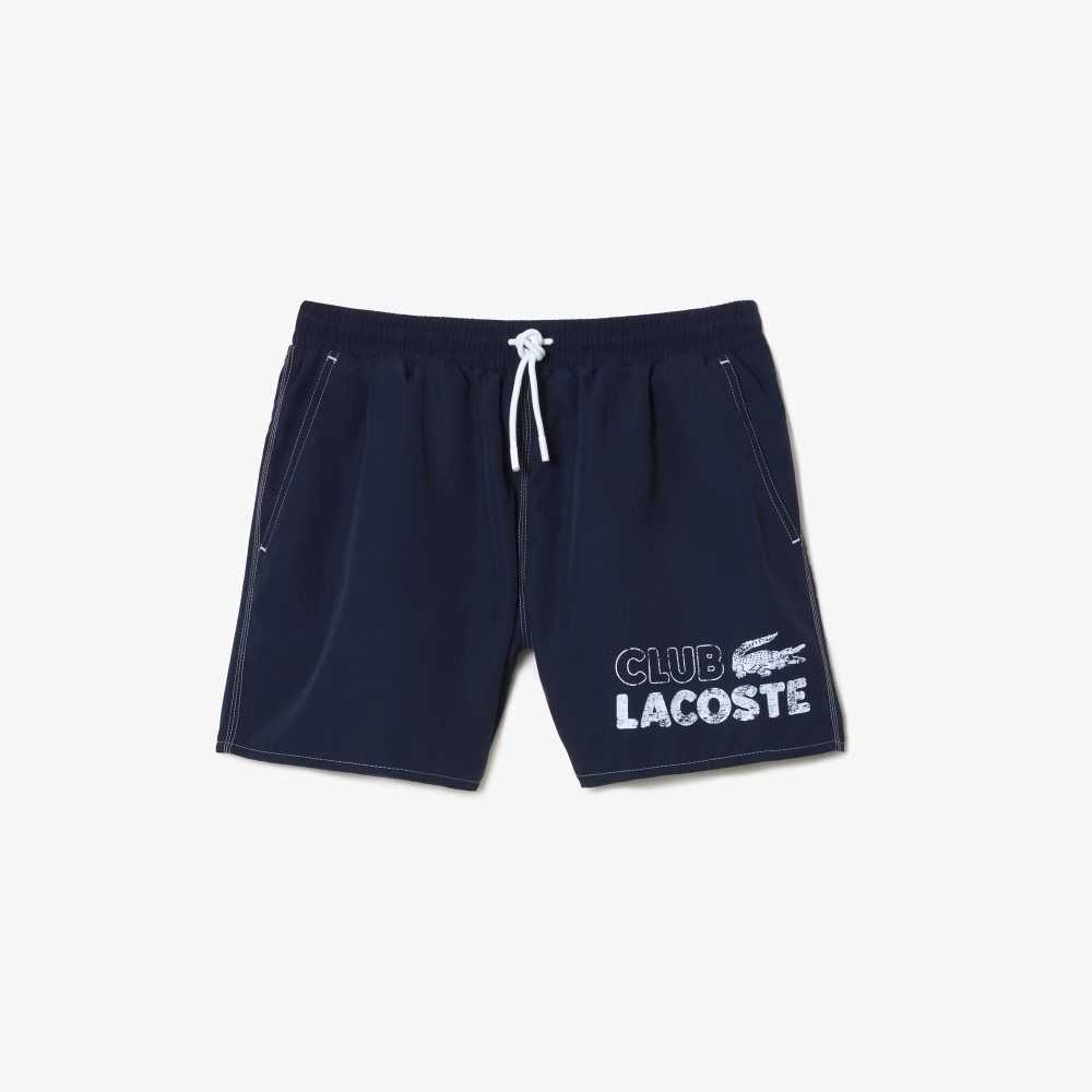 Lacoste Quick-Dry Swim Trunks with Integrated Lining Navy Blue | TSX-981257