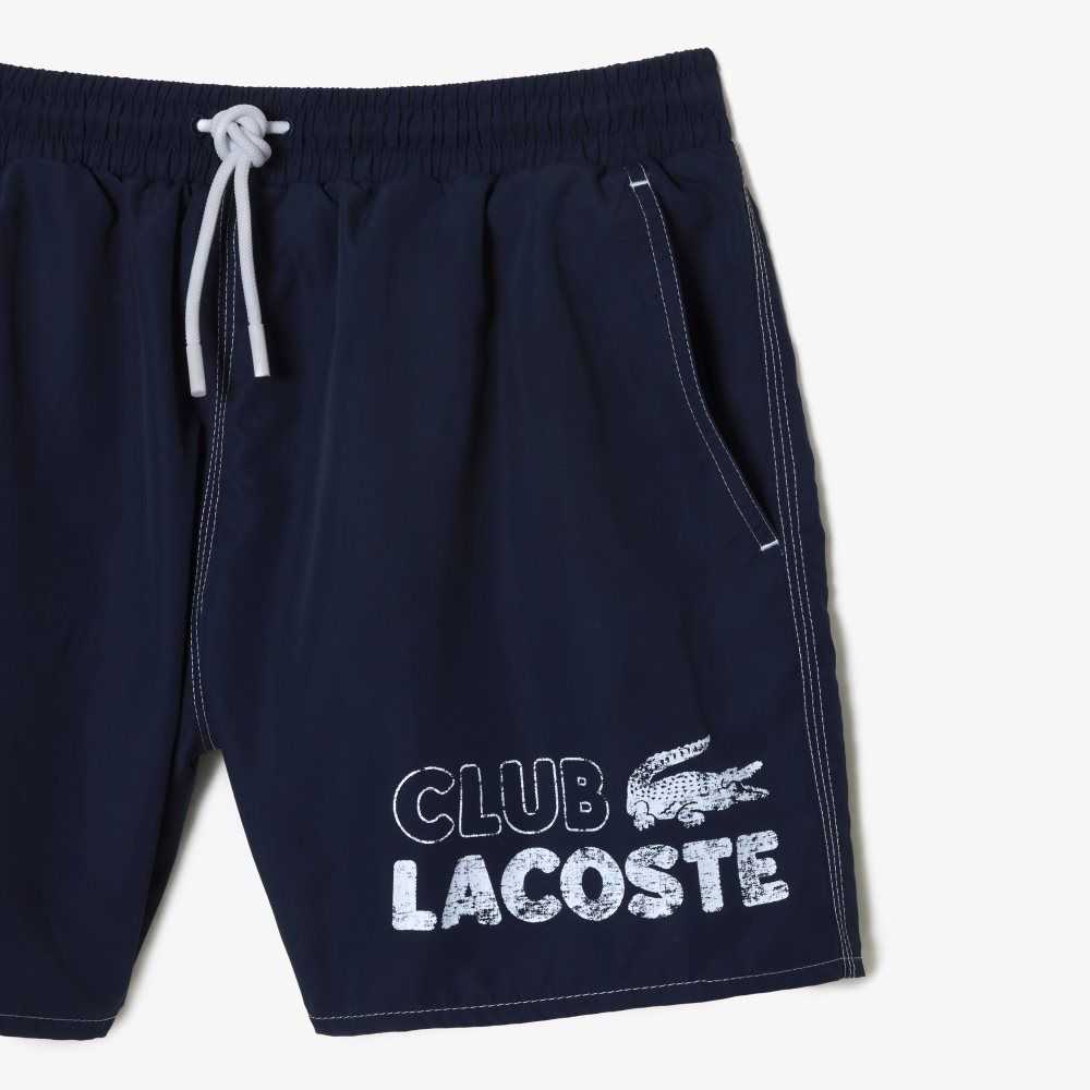 Lacoste Quick-Dry Swim Trunks with Integrated Lining Navy Blue | TSX-981257