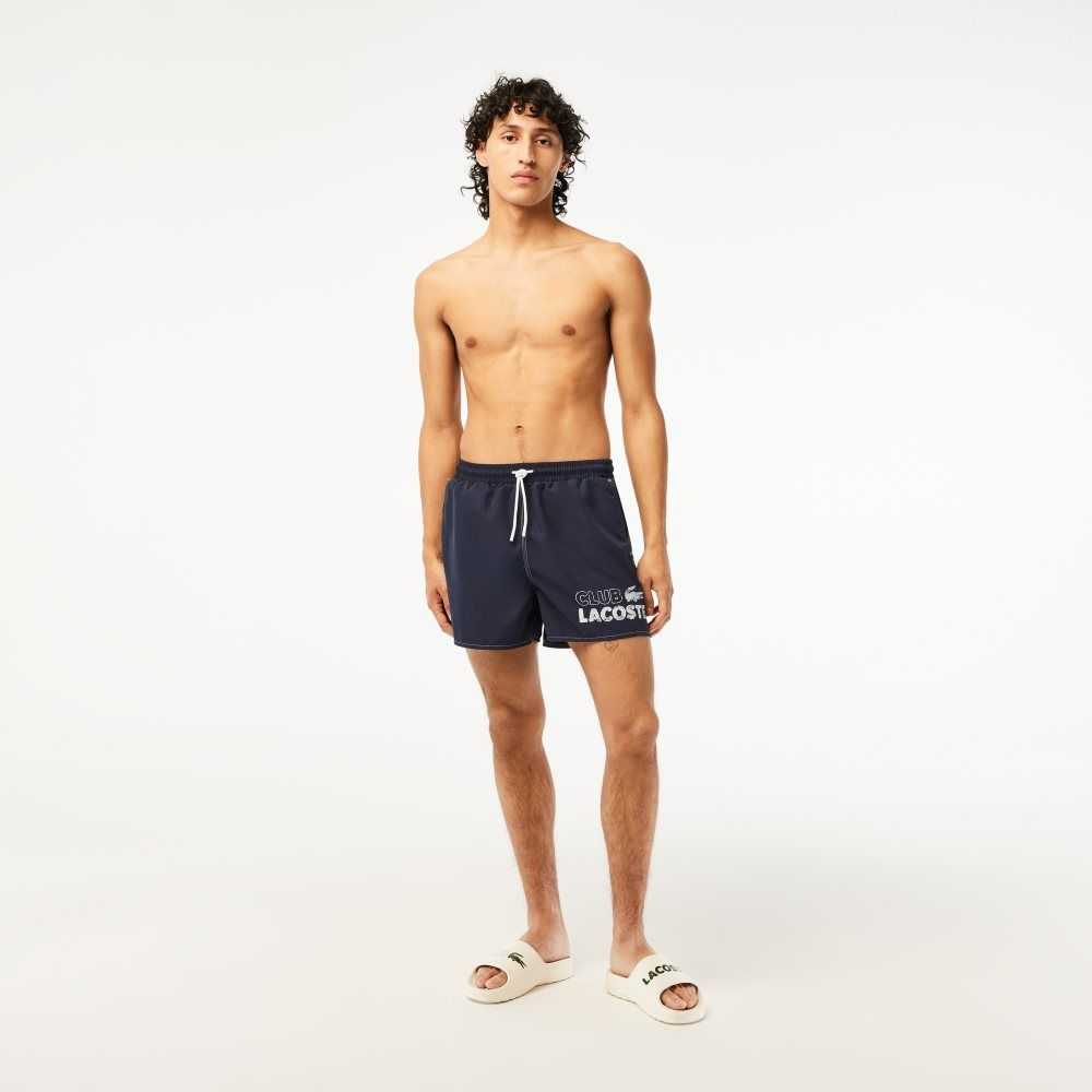 Lacoste Quick-Dry Swim Trunks with Integrated Lining Navy Blue | TSX-981257