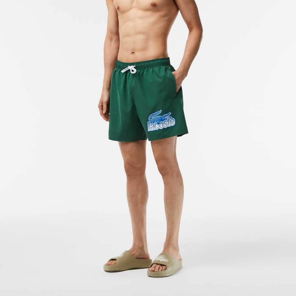 Lacoste Quick-Dry Swim Trunks with Travel Bag Green | RVL-451739