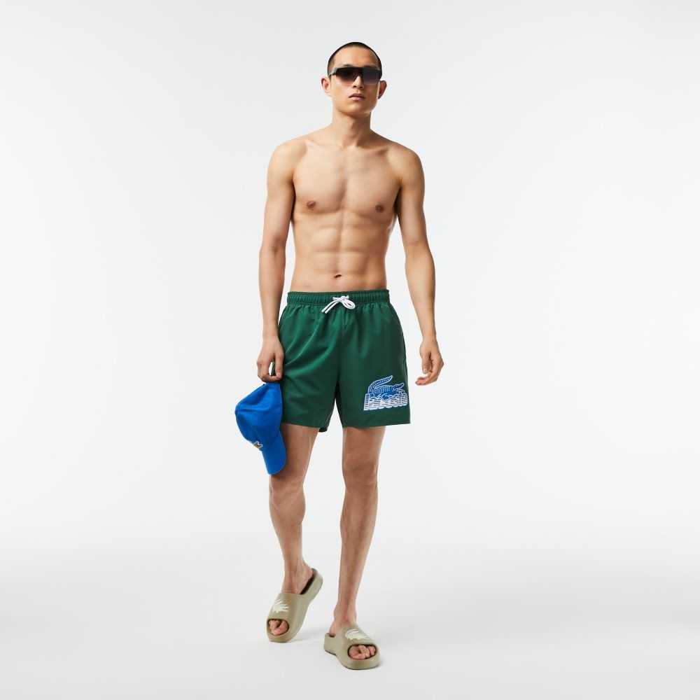 Lacoste Quick-Dry Swim Trunks with Travel Bag Green | RVL-451739