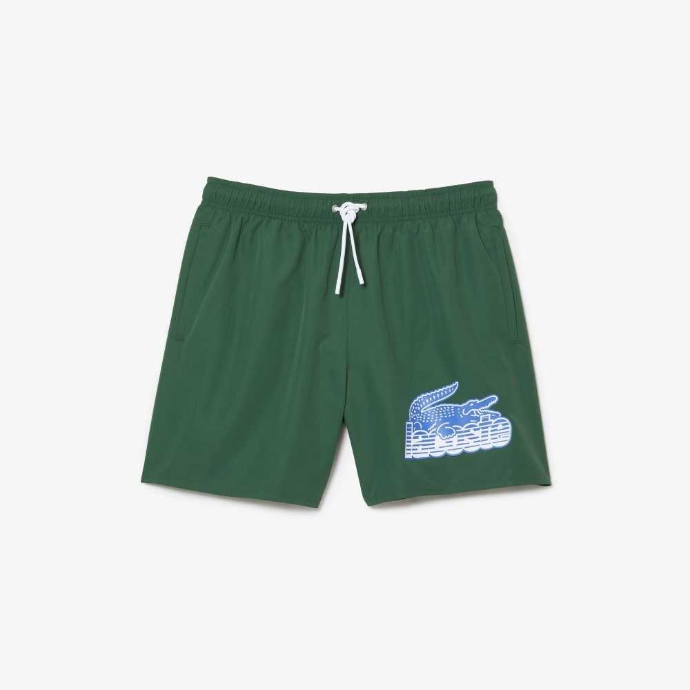 Lacoste Quick-Dry Swim Trunks with Travel Bag Green | RVL-451739