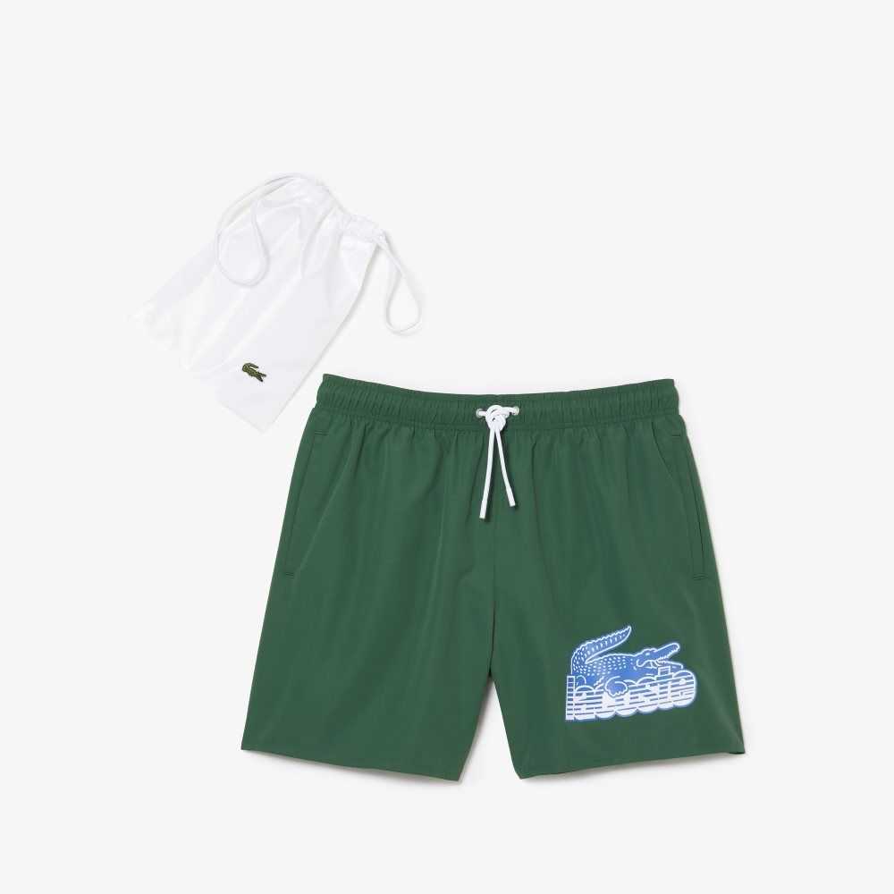 Lacoste Quick-Dry Swim Trunks with Travel Bag Green | RVL-451739