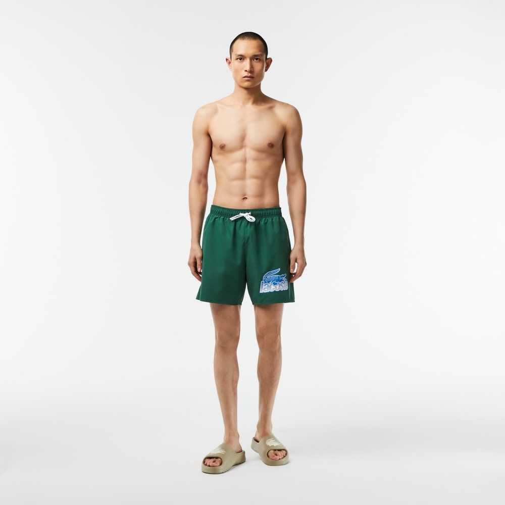 Lacoste Quick-Dry Swim Trunks with Travel Bag Green | RVL-451739