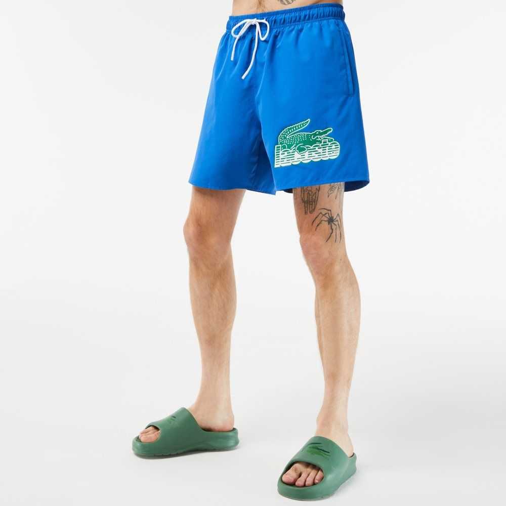 Lacoste Quick-Dry Swim Trunks with Travel Bag Blue | ZYQ-532769