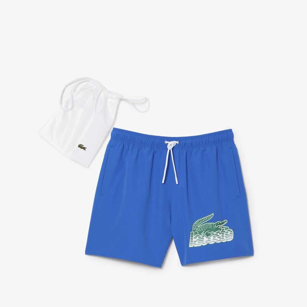 Lacoste Quick-Dry Swim Trunks with Travel Bag Blue | ZYQ-532769