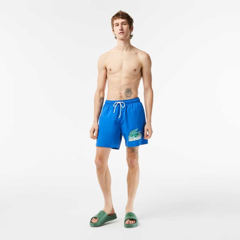 Lacoste Quick-Dry Swim Trunks with Travel Bag Blue | ZYQ-532769