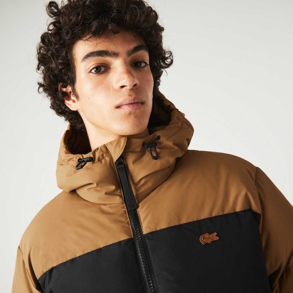 Lacoste Quilted Colorblock Water-Repellent Jacket Brown / Black / Green | JYS-903287