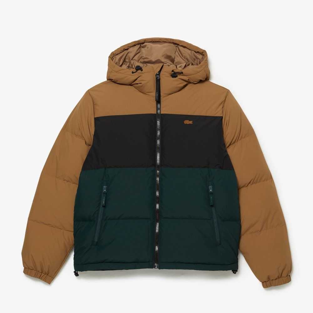 Lacoste Quilted Colorblock Water-Repellent Jacket Brown / Black / Green | JYS-903287