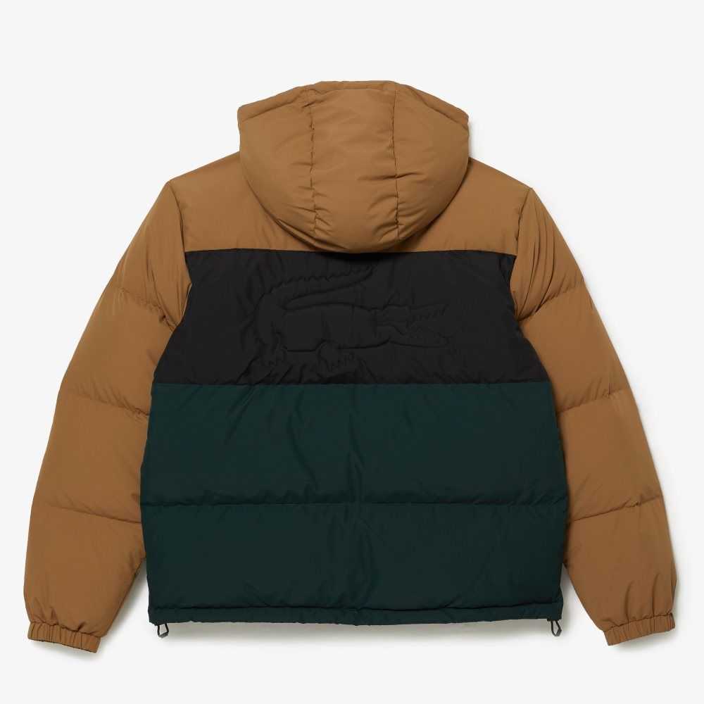 Lacoste Quilted Colorblock Water-Repellent Jacket Brown / Black / Green | JYS-903287