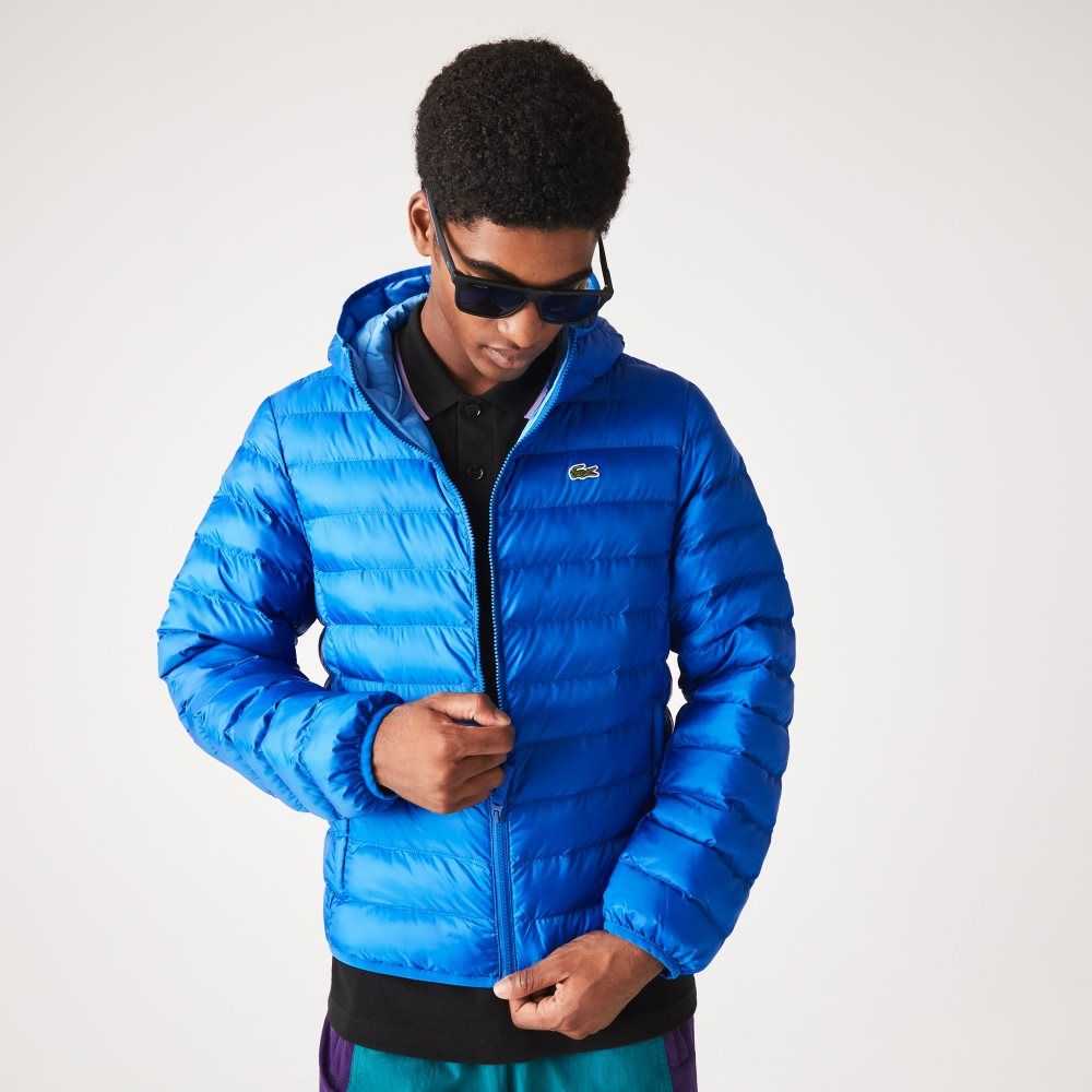 Lacoste Quilted Hooded Jacket Blue | CAI-893417