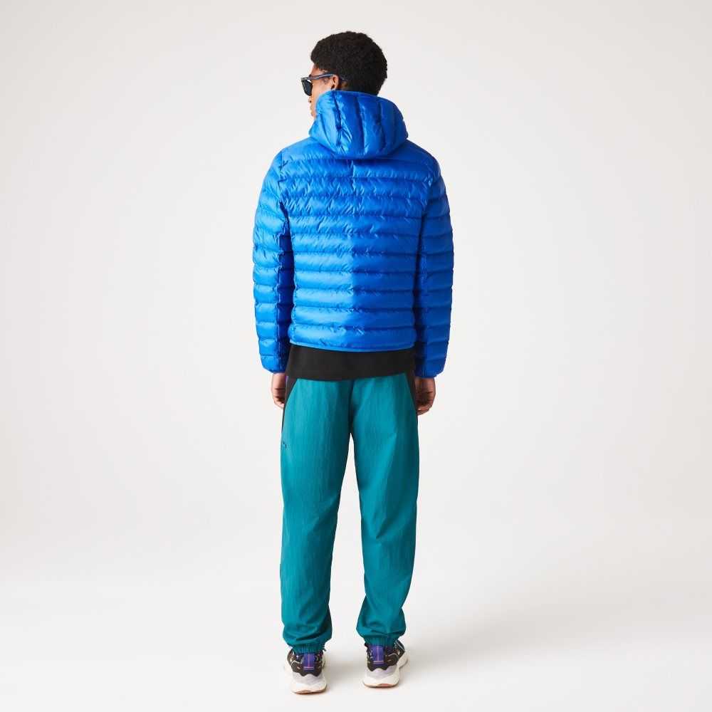 Lacoste Quilted Hooded Jacket Blue | CAI-893417