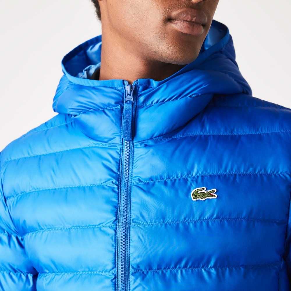 Lacoste Quilted Hooded Jacket Blue | CAI-893417