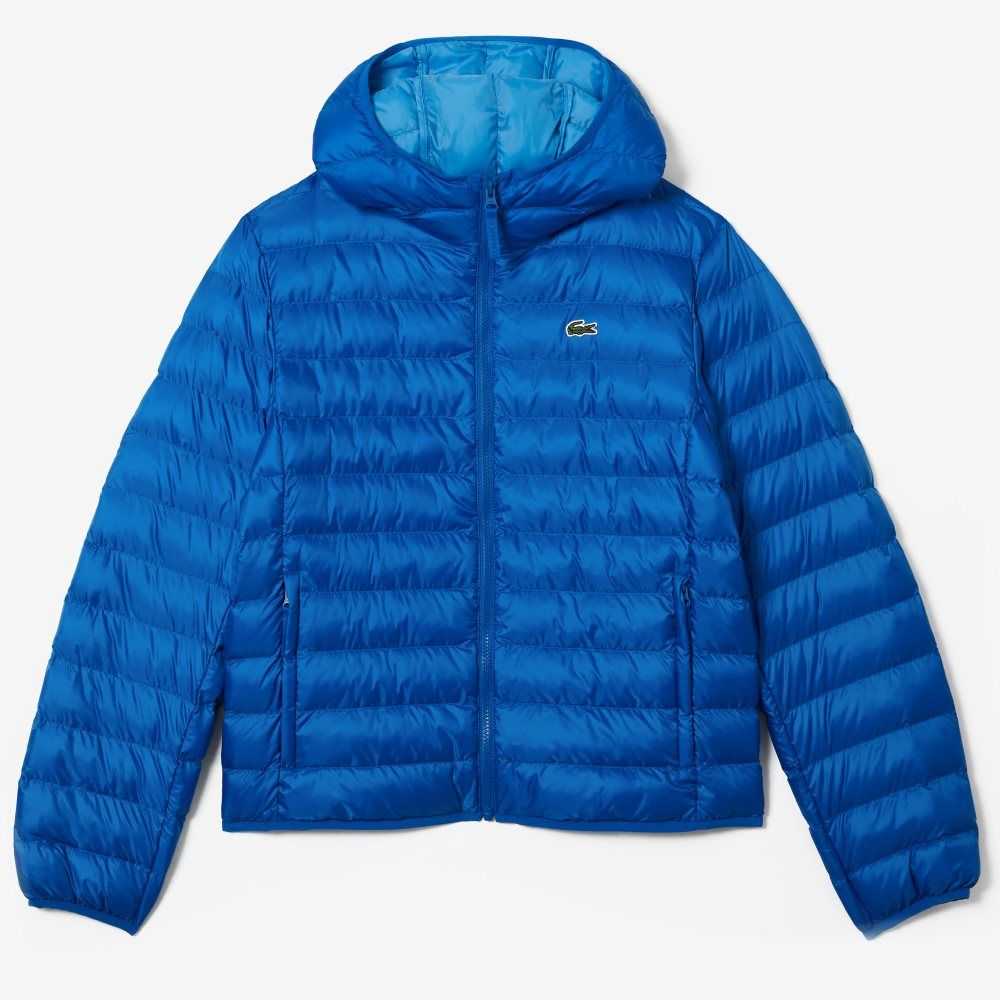 Lacoste Quilted Hooded Jacket Blue | CAI-893417