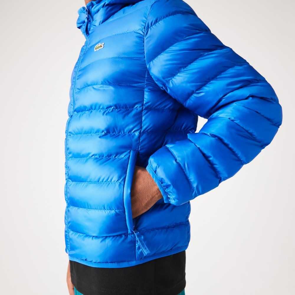 Lacoste Quilted Hooded Jacket Blue | CAI-893417