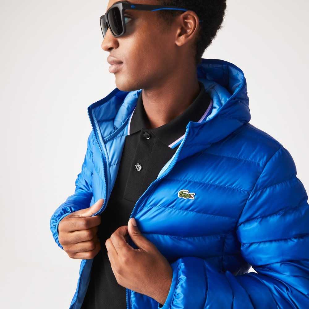 Lacoste Quilted Hooded Jacket Blue | CAI-893417