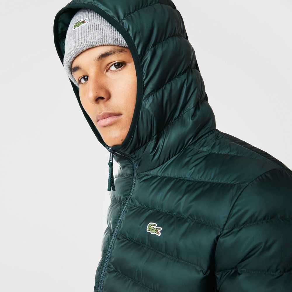 Lacoste Quilted Hooded Jacket Green | XOU-596783