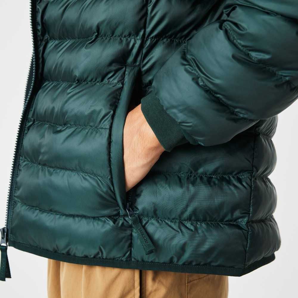 Lacoste Quilted Hooded Jacket Green | XOU-596783