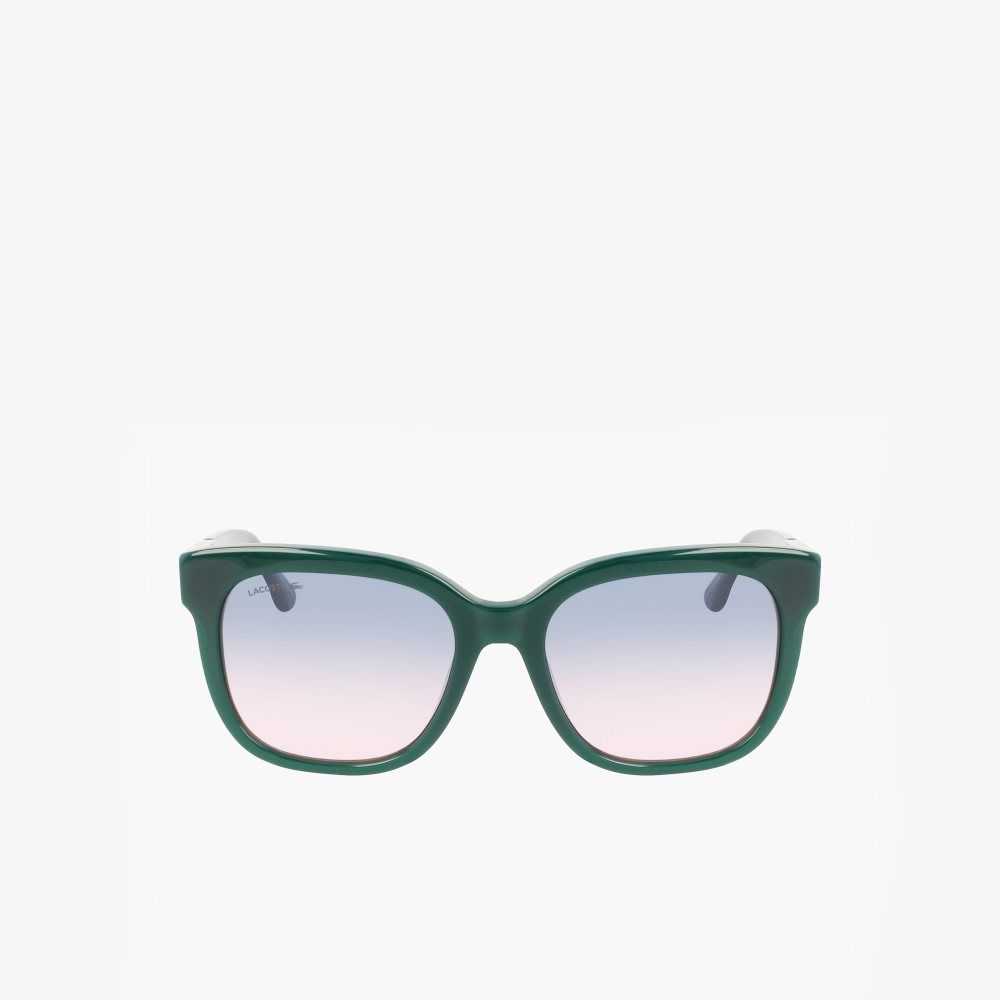 Lacoste Rectangle Acetate Croco Skin Sunglasses Green | MCU-718046