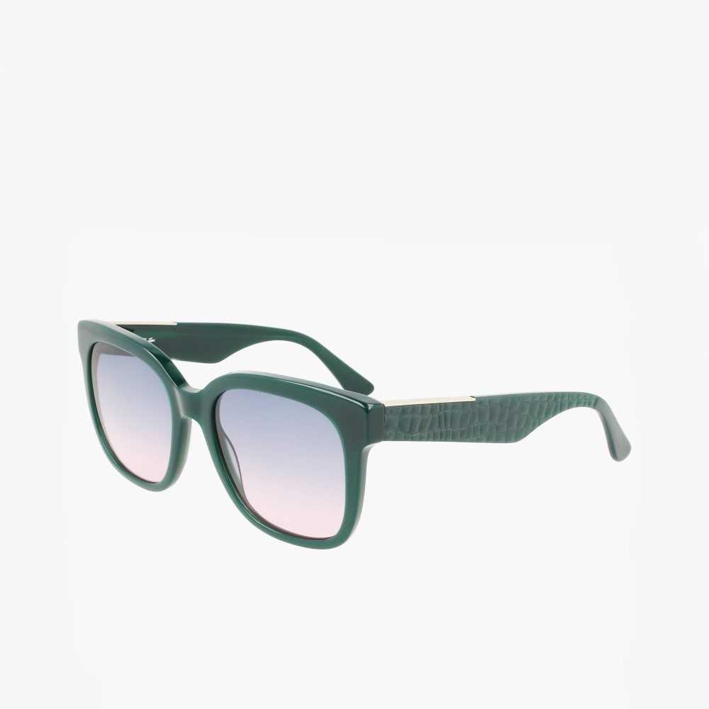 Lacoste Rectangle Acetate Croco Skin Sunglasses Green | MCU-718046