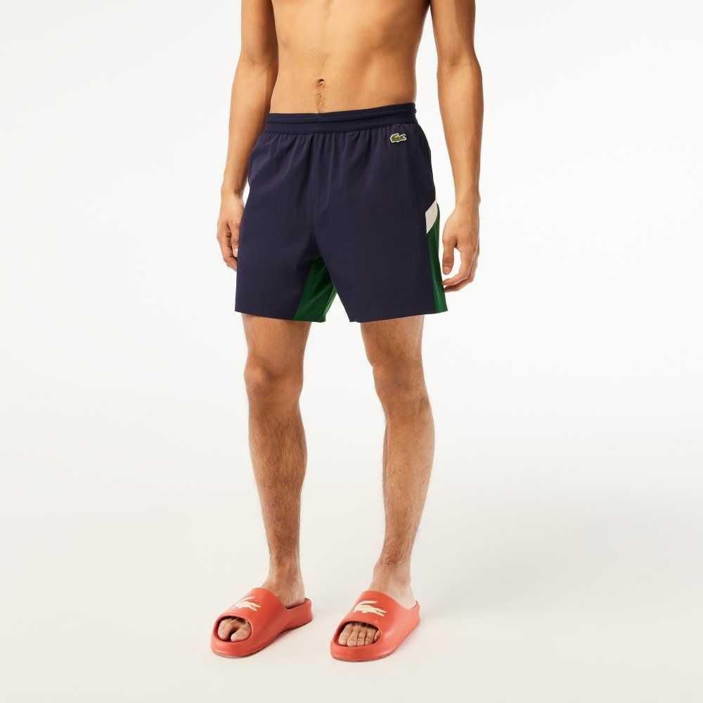 Lacoste Recycled Polyamide Colorblock Swim Trunks Navy Blue / Green / White | QEX-839504