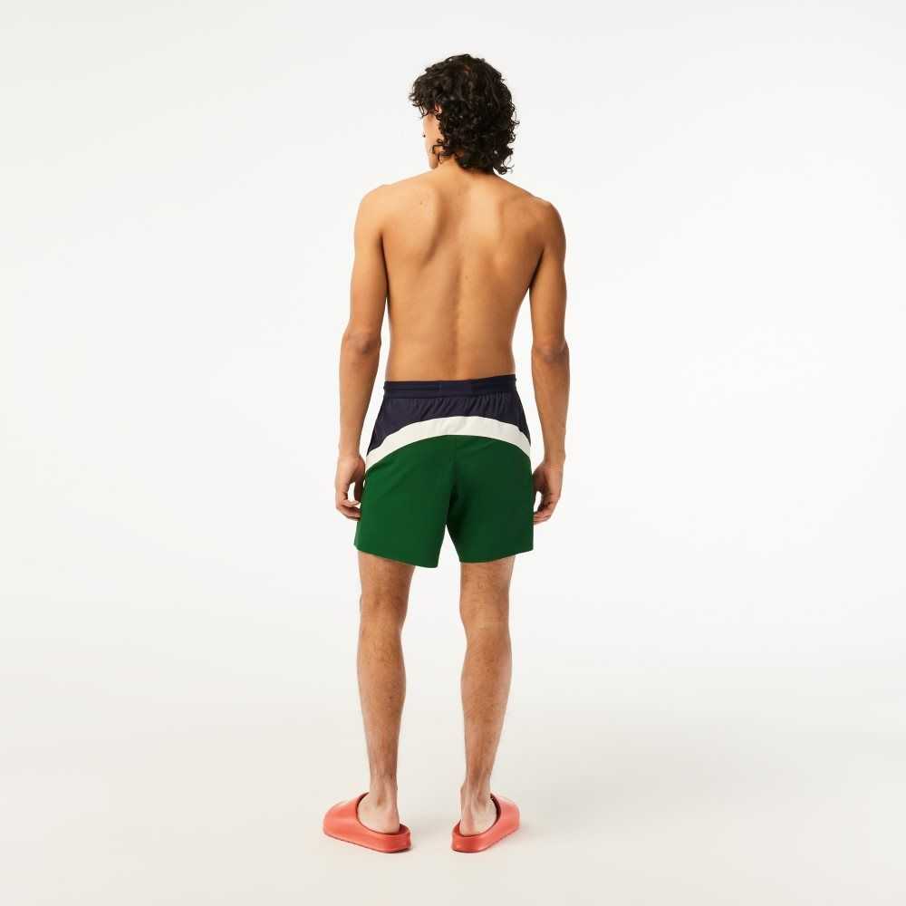 Lacoste Recycled Polyamide Colorblock Swim Trunks Navy Blue / Green / White | QEX-839504