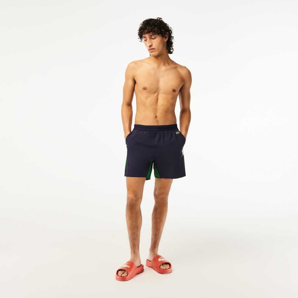 Lacoste Recycled Polyamide Colorblock Swim Trunks Navy Blue / Green / White | QEX-839504