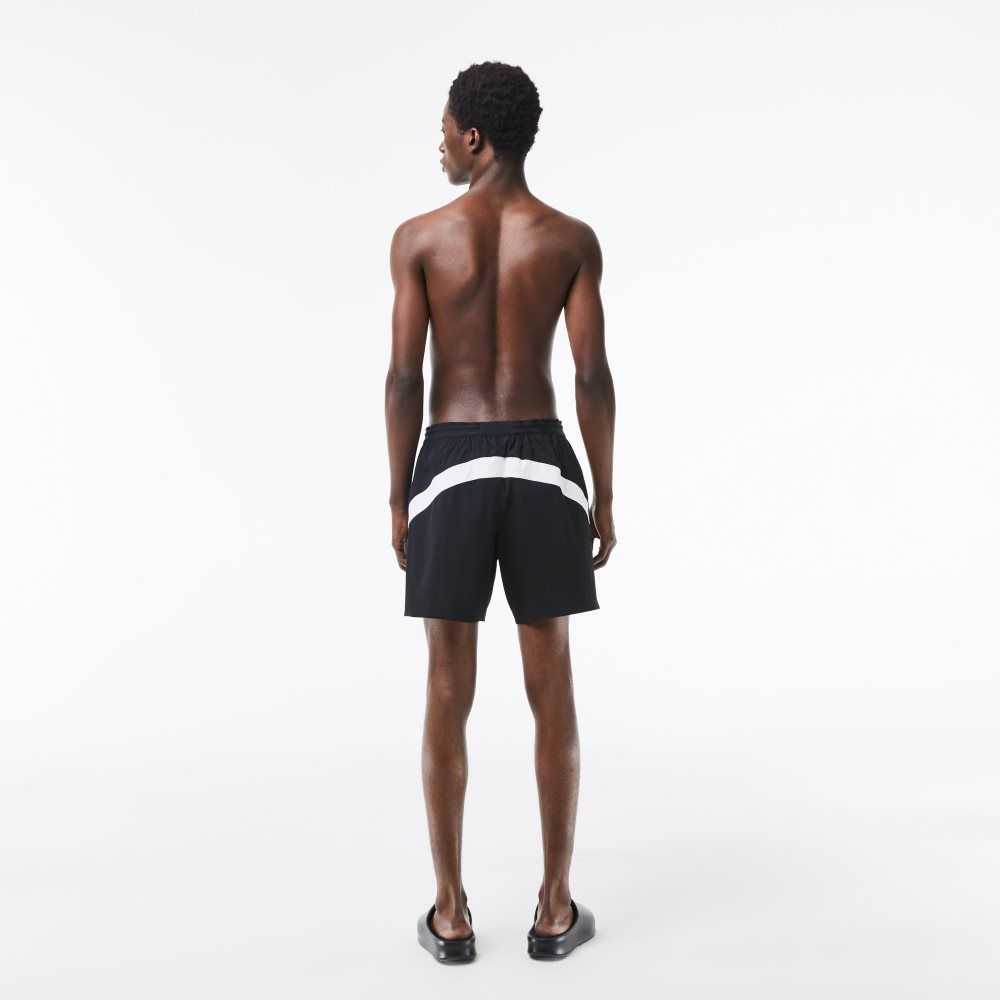 Lacoste Recycled Polyamide Colorblock Swim Trunks Black / White | SOV-215089