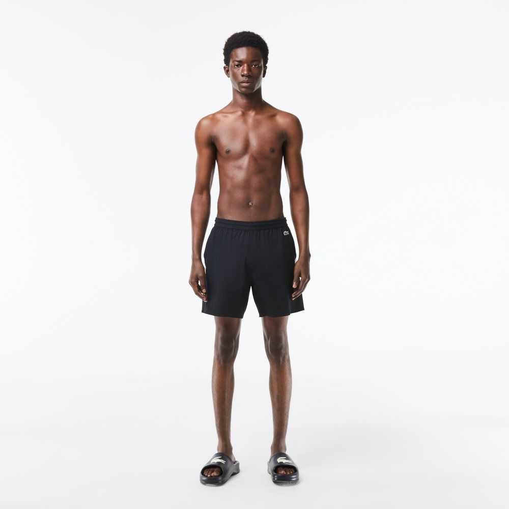 Lacoste Recycled Polyamide Colorblock Swim Trunks Black / White | SOV-215089