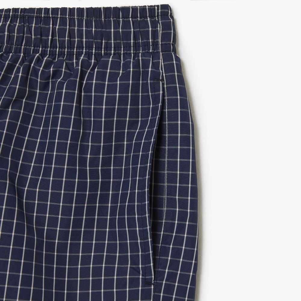 Lacoste Recycled Polyester Checked Swim Trunks Navy Blue / White | NKU-460587