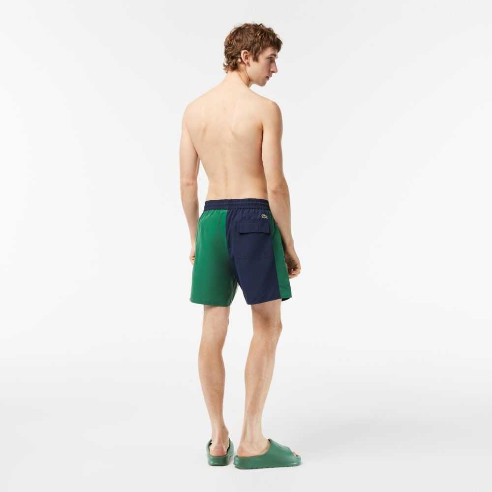 Lacoste Recycled Polyester Colorblock Swim Trunks Navy Blue / Green / White | QRZ-934680